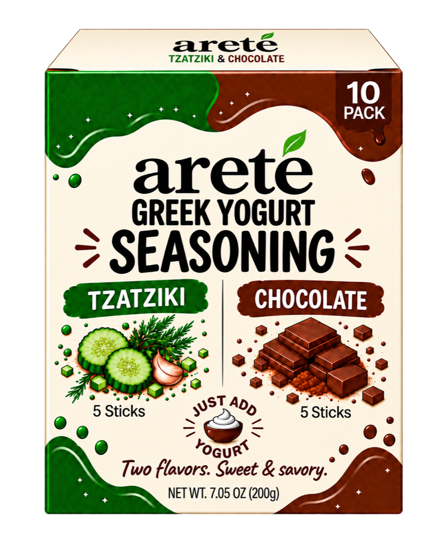 The areté Variety Box with 5 Tzatziki and 5 Chocolate seasoning sticks